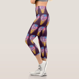 Neon Ice Cream Dog Capri Leggings