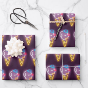 Neon Ice Cream Dog Geschenkpapier Set