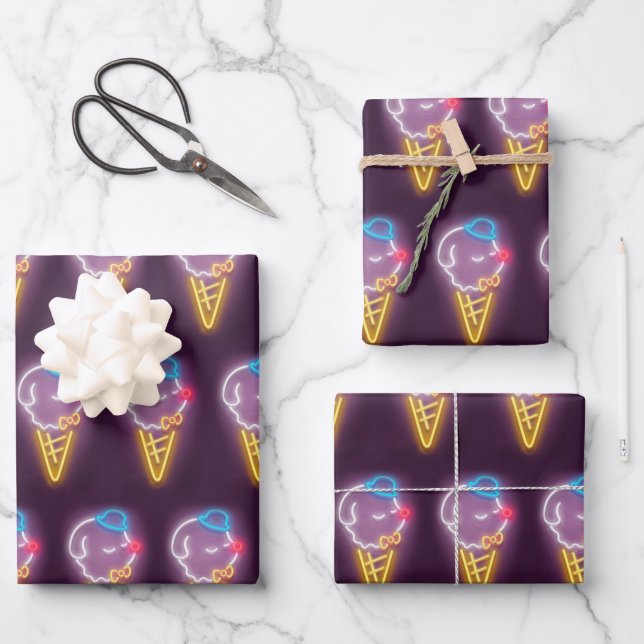 Neon Ice Cream Dog Geschenkpapier Set (Vorderseite)