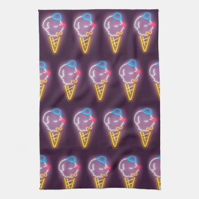 Neon Ice Cream Dog Geschirrtuch (Vertikal)