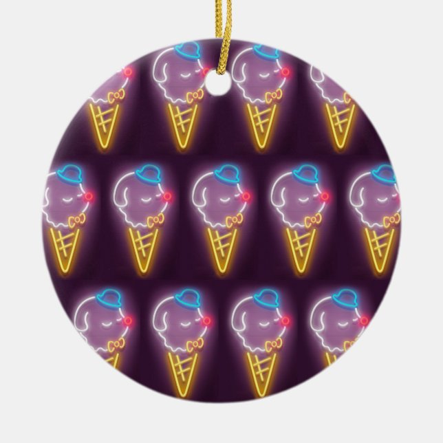 Neon Ice Cream Dog Keramik Ornament (Vorne)
