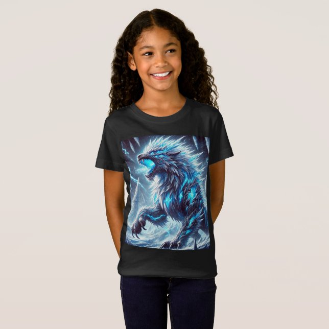 Neon Ice Dragon-Wolf T-Shirt T - Shirt Design. (Vorne ganz)