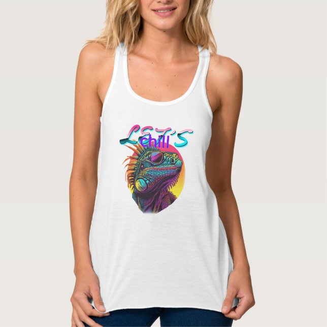Neon Iguana - Retro 80er Lizard Art Tank Top (Vorderseite)