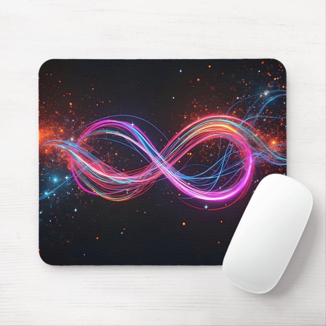 Neon Infinity Symbol in Bewegung Mousepad (Mit Mouse)