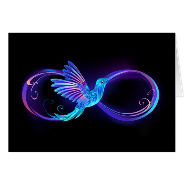 Neon Infinity Symbol mit dem leuchtenden Hummingbi (Vorderseite (Horizontal))