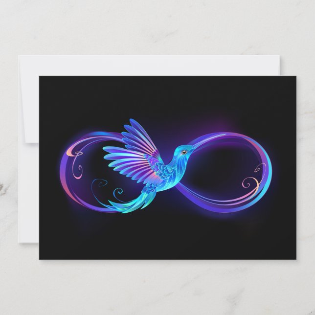 Neon Infinity Symbol mit dem leuchtenden Hummingbi Ankündigung (Vorderseite)