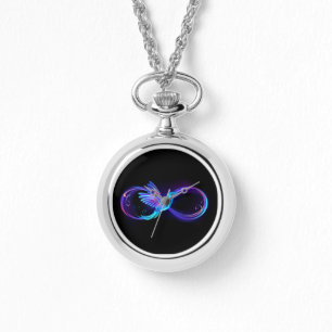 Neon Infinity Symbol mit dem leuchtenden Hummingbi Armbanduhr