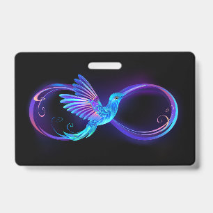 Neon Infinity Symbol mit dem leuchtenden Hummingbi Ausweis