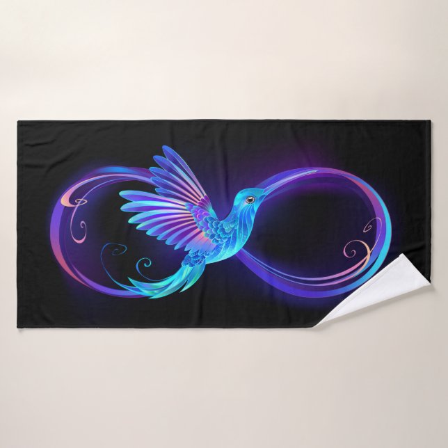 Neon Infinity Symbol mit dem leuchtenden Hummingbi Badehandtuch (Badehandtuch)