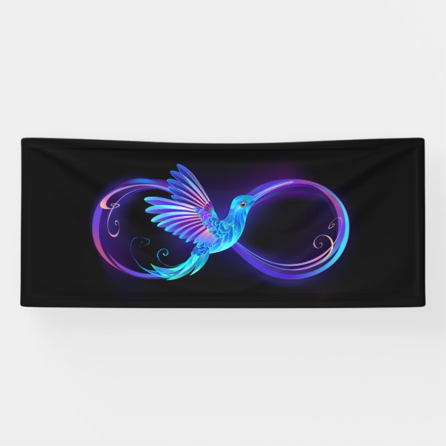 Neon Infinity Symbol mit dem leuchtenden Hummingbi Banner (Horizontal)