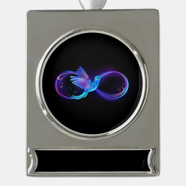 Neon Infinity Symbol mit dem leuchtenden Hummingbi Banner-Ornament Silber (Vorderseite)