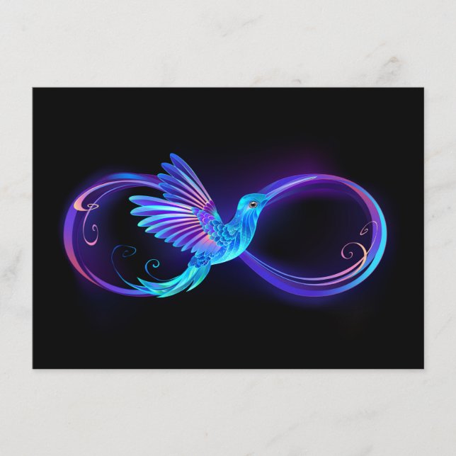 Neon Infinity Symbol mit dem leuchtenden Hummingbi Begleitkarte (Vorderseite)