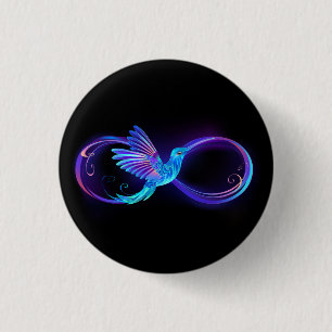 Neon Infinity Symbol mit dem leuchtenden Hummingbi Button