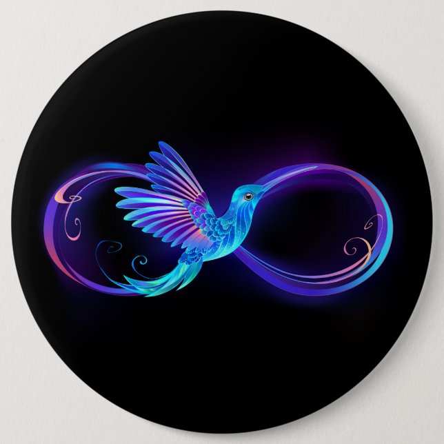Neon Infinity Symbol mit dem leuchtenden Hummingbi Button (Vorderseite)