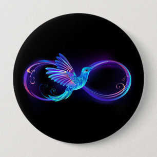 Neon Infinity Symbol mit dem leuchtenden Hummingbi Button