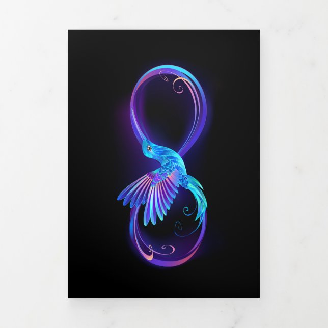 Neon Infinity Symbol mit dem leuchtenden Hummingbi Dreifach Gefaltete Urlaubskarte (Cover)