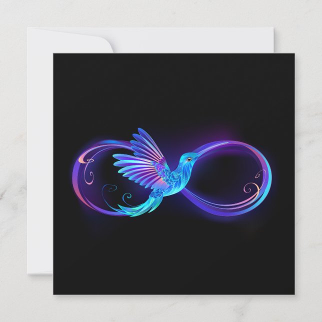 Neon Infinity Symbol mit dem leuchtenden Hummingbi Einladung (Vorderseite)