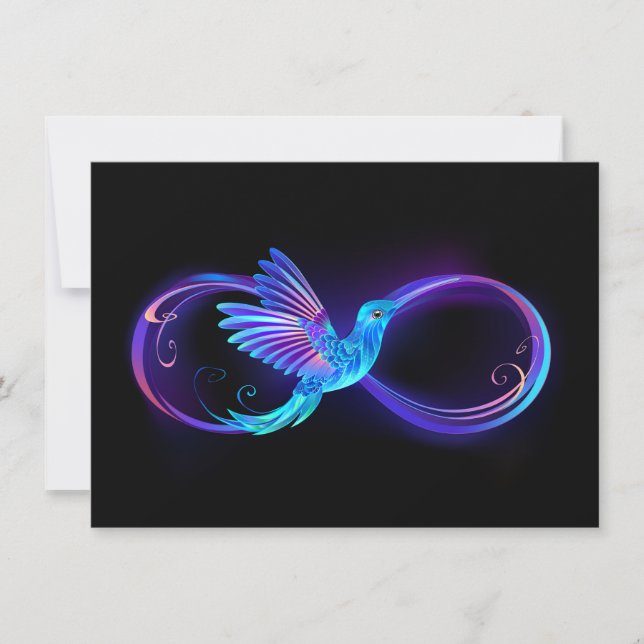 Neon Infinity Symbol mit dem leuchtenden Hummingbi Einladung (Vorderseite)