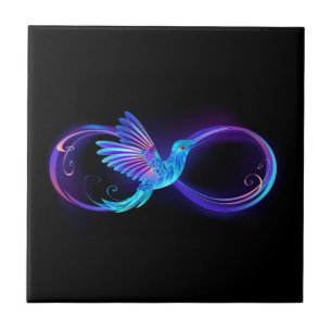 Neon Infinity Symbol mit dem leuchtenden Hummingbi Fliese