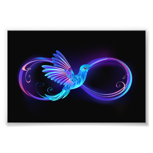 Neon Infinity Symbol mit dem leuchtenden Hummingbi Fotodruck (Vorne)