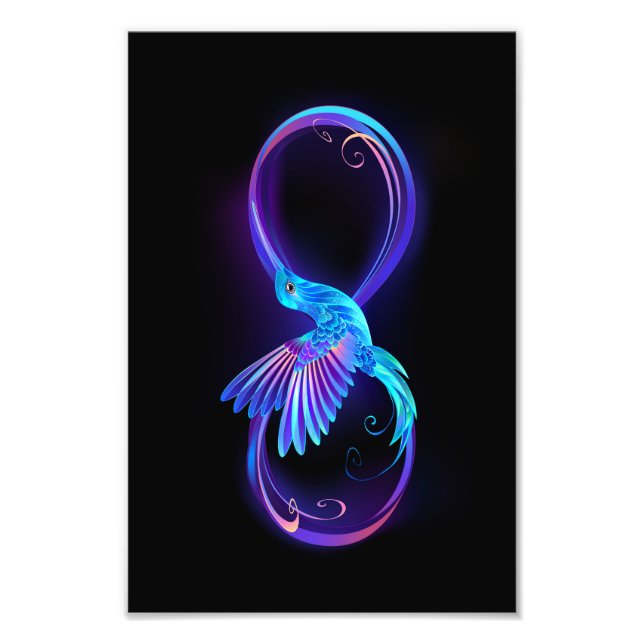 Neon Infinity Symbol mit dem leuchtenden Hummingbi Fotodruck (Vorne)