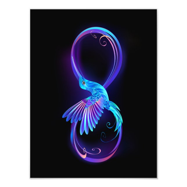 Neon Infinity Symbol mit dem leuchtenden Hummingbi Fotodruck (Vorne)