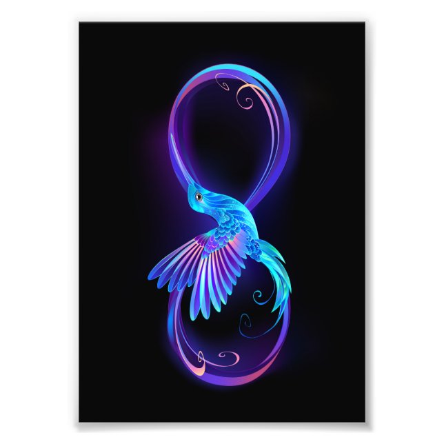 Neon Infinity Symbol mit dem leuchtenden Hummingbi Fotodruck (Vorne)