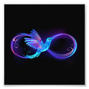 Neon Infinity Symbol mit dem leuchtenden Hummingbi Fotodruck