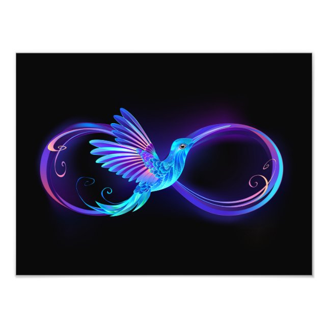 Neon Infinity Symbol mit dem leuchtenden Hummingbi Fotodruck (Vorne)