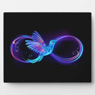 Neon Infinity Symbol mit dem leuchtenden Hummingbi Fotoplatte