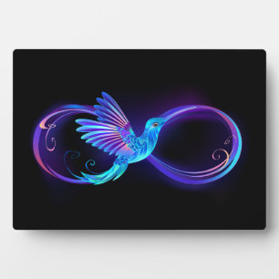 Neon Infinity Symbol mit dem leuchtenden Hummingbi Fotoplatte