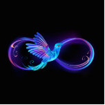 Neon Infinity Symbol mit dem leuchtenden Hummingbi Freistehende Fotoskulptur<br><div class="desc">Glühendes,  lila Unendlichkeitssymbol mit fliegendem,  leuchtendem,  blauen Kolibri auf schwarzem Hintergrund. Neon.</div>