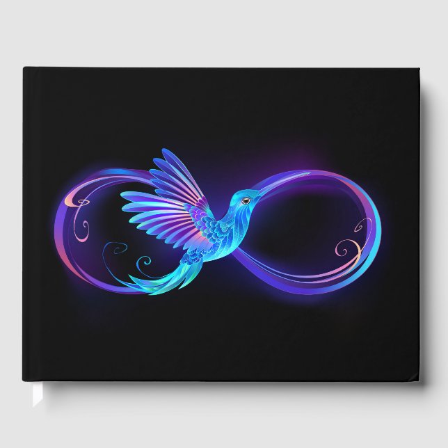 Neon Infinity Symbol mit dem leuchtenden Hummingbi Gästebuch (Vorderseite)