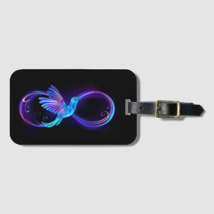 Neon Infinity Symbol mit dem leuchtenden Hummingbi Gepäckanhänger