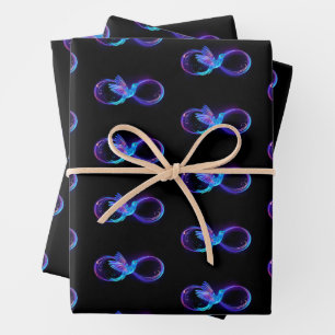 Neon Infinity Symbol mit dem leuchtenden Hummingbi Geschenkpapier Set