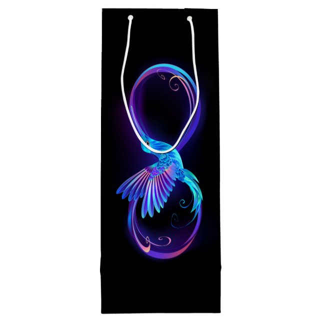 Neon Infinity Symbol mit dem leuchtenden Hummingbi Geschenktüte Für Weinflaschen (Rückseite)