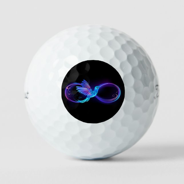 Neon Infinity Symbol mit dem leuchtenden Hummingbi Golfball (Vorderseite)