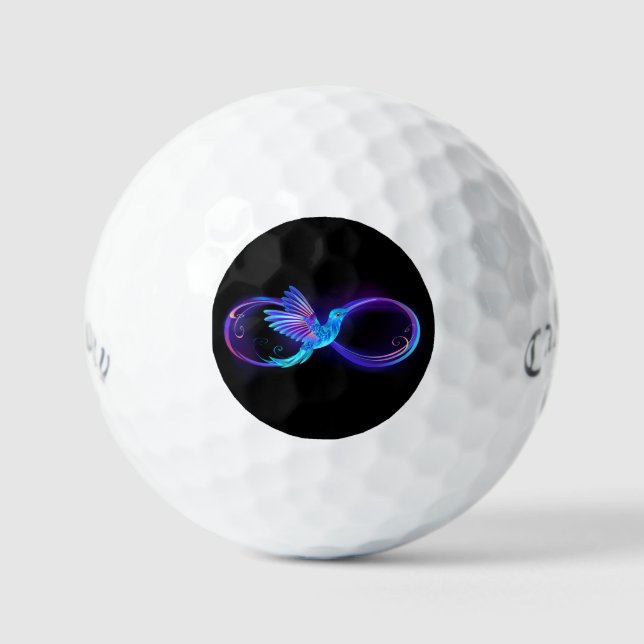 Neon Infinity Symbol mit dem leuchtenden Hummingbi Golfball (Vorderseite)
