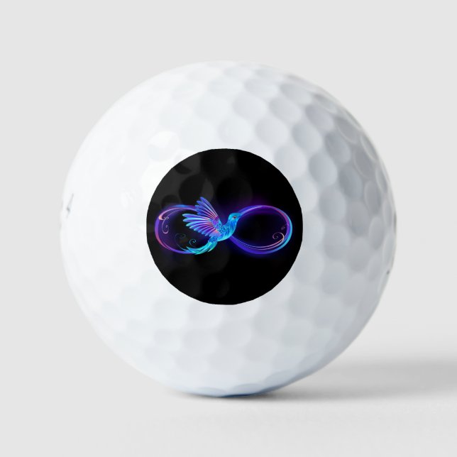 Neon Infinity Symbol mit dem leuchtenden Hummingbi Golfball (Vorderseite)