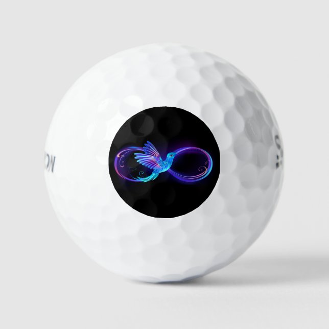 Neon Infinity Symbol mit dem leuchtenden Hummingbi Golfball (Vorderseite)