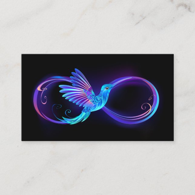 Neon Infinity Symbol mit dem leuchtenden Hummingbi Hinweiskarte (Vorderseite)