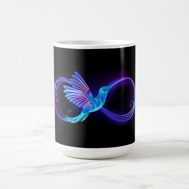 Neon Infinity Symbol mit dem leuchtenden Hummingbi Kaffeetasse (Mittel)