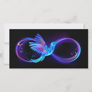 Neon Infinity Symbol mit dem leuchtenden Hummingbi Karte
