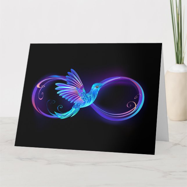 Neon Infinity Symbol mit dem leuchtenden Hummingbi Karte (Vorderseite)