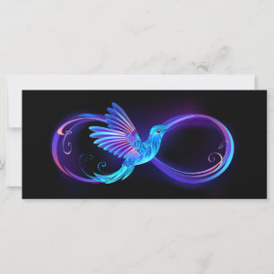 Neon Infinity Symbol mit dem leuchtenden Hummingbi Karte