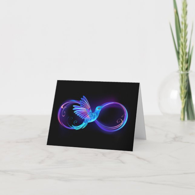 Neon Infinity Symbol mit dem leuchtenden Hummingbi Karte (Vorderseite)