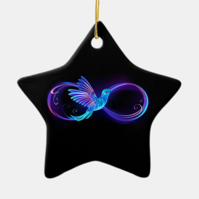 Neon Infinity Symbol mit dem leuchtenden Hummingbi Keramik Ornament (Vorne)