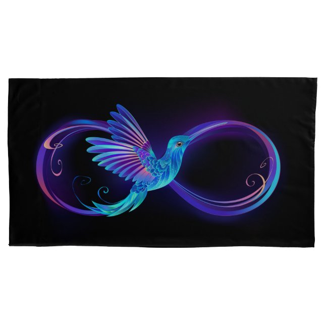 Neon Infinity Symbol mit dem leuchtenden Hummingbi Kissenbezug (Vorderseite)