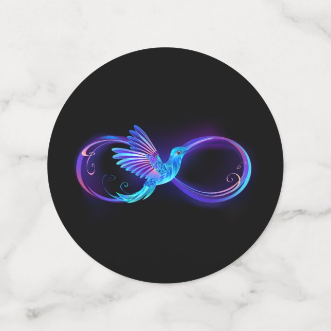 Neon Infinity Symbol mit dem leuchtenden Hummingbi Konfetti (Mittel Vorderseite)