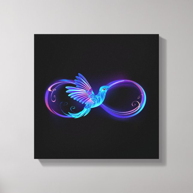 Neon Infinity Symbol mit dem leuchtenden Hummingbi Leinwanddruck (Vorderseite)